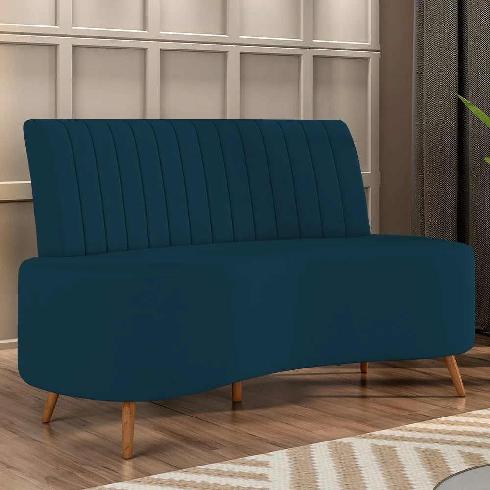 Sofá 2 Lugares para Sala Living 135cm Pés Palito Tamar Z08 Veludo Azul - Mpozenato