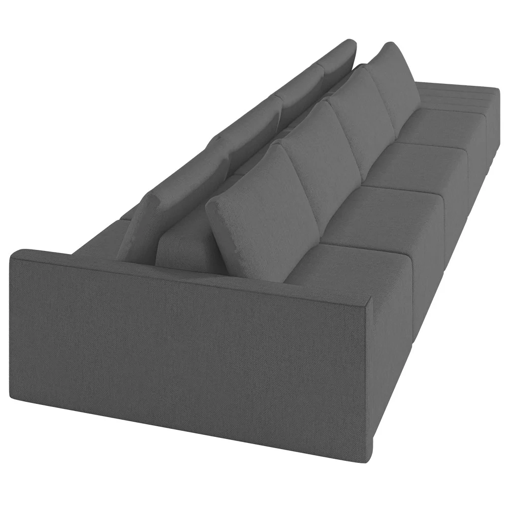 Sofá Ilha Modular com Puff para Sala Living 392cm Georgia Z08 Linho Cinza Escuro - Mpozenato