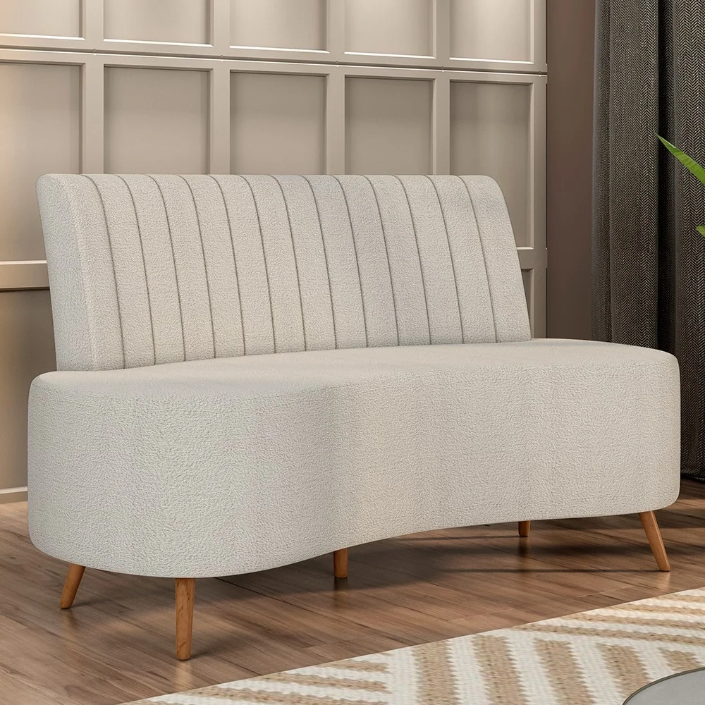 Sofá 2 Lugares para Sala Living 160cm Pés Palito Tamar Z08 Boucle Bege - Mpozenato