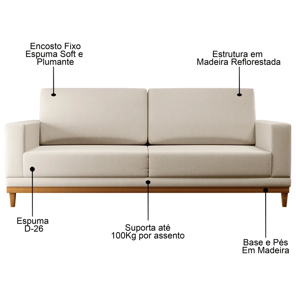 Sofá Living 145cm 2 Lugares Kayrós D05 Linho Bege - Mpozenato