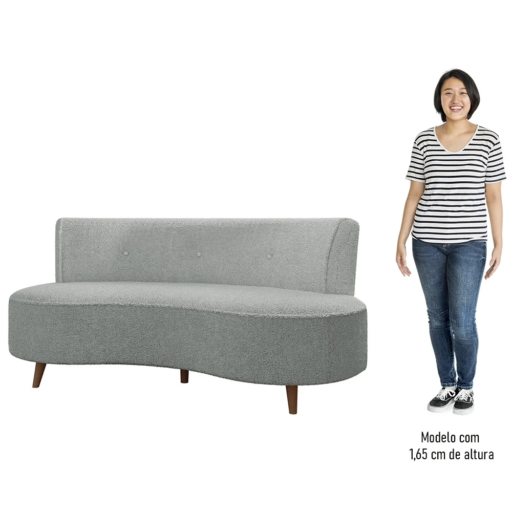 Sofá 2 Lugares para Sala Living 135cm Pés Palito Korah Z08 Boucle Cinza Escuro - Mpozenato