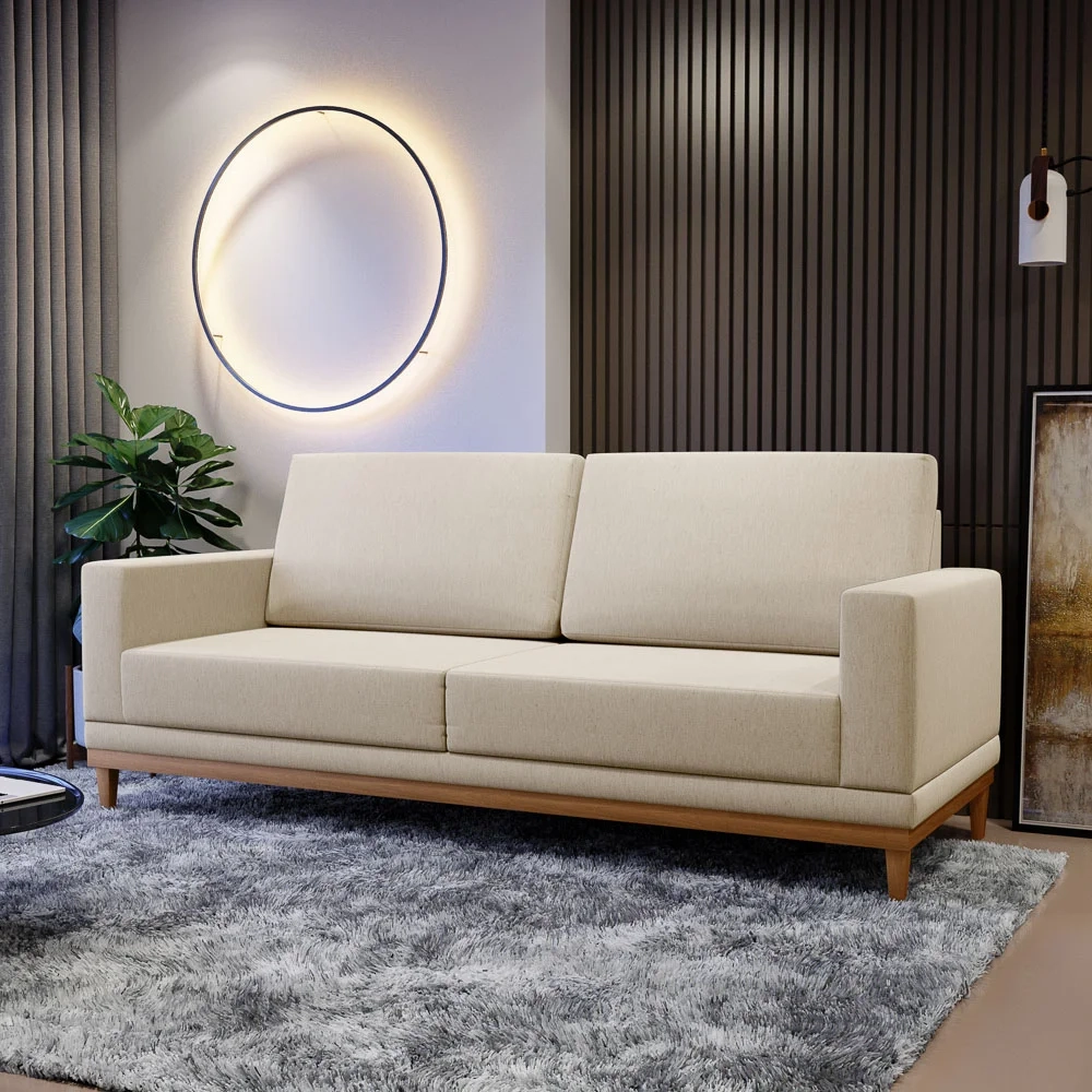 Sofá Living 180cm 3 Lugares Kayrós D05 Linho Bege - Mpozenato
