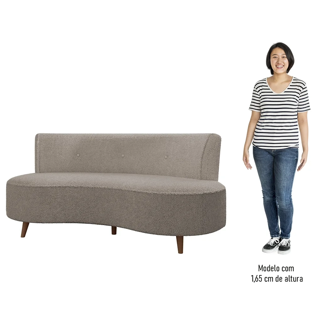 Sofá 2 Lugares para Sala Living 135cm Pés Palito Korah Z08 Boucle Bege Escuro - Mpozenato