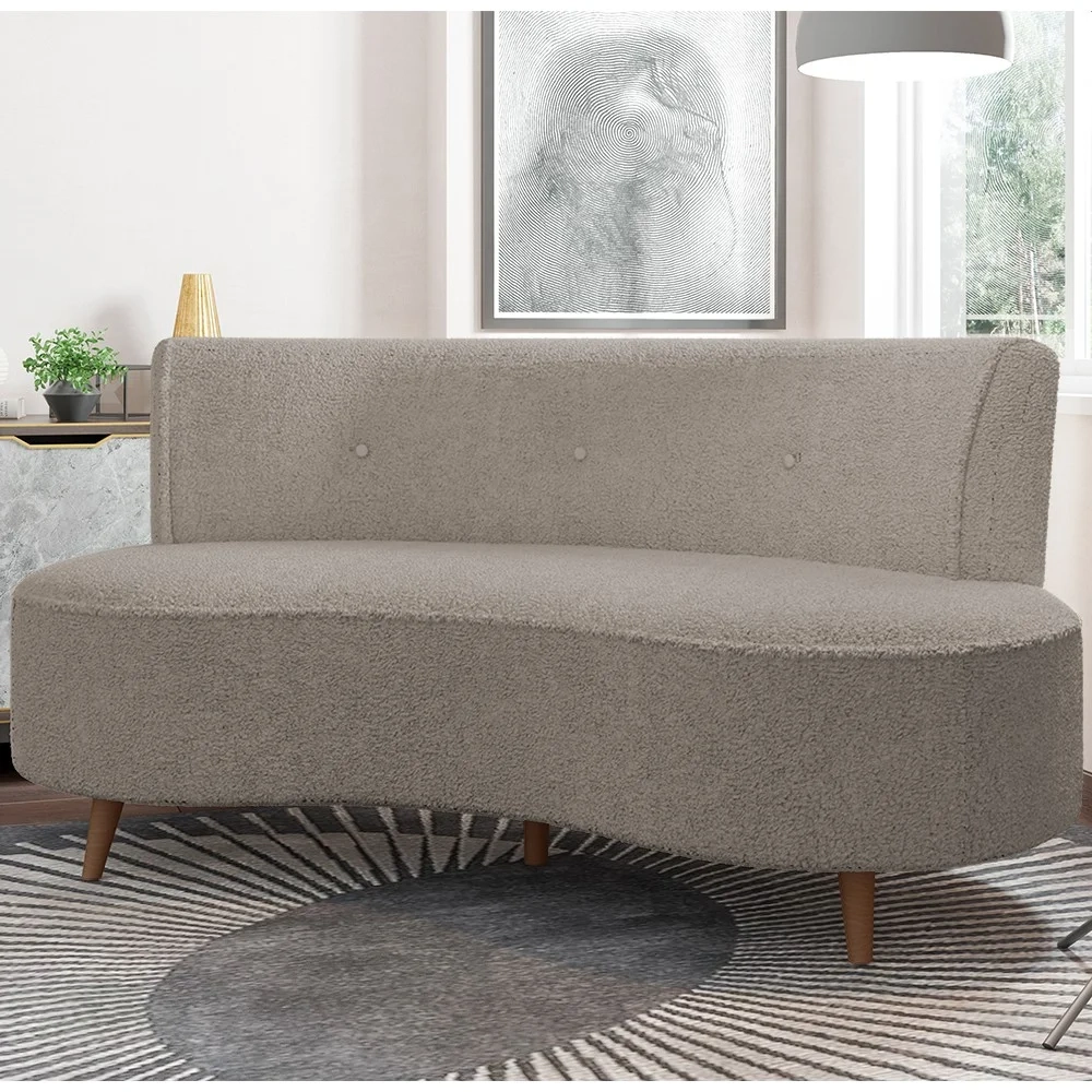 Sofá 2 Lugares para Sala Living 135cm Pés Palito Korah Z08 Boucle Bege Escuro - Mpozenato