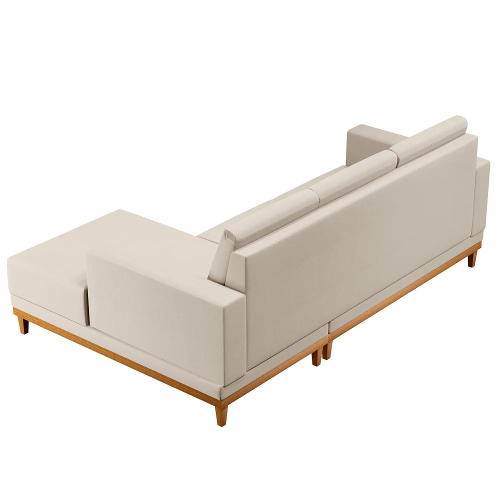 Sofá Living 200cm 3 Lugares Com Chaise Direito Kayrós D05 Linho Bege - Mpozenato