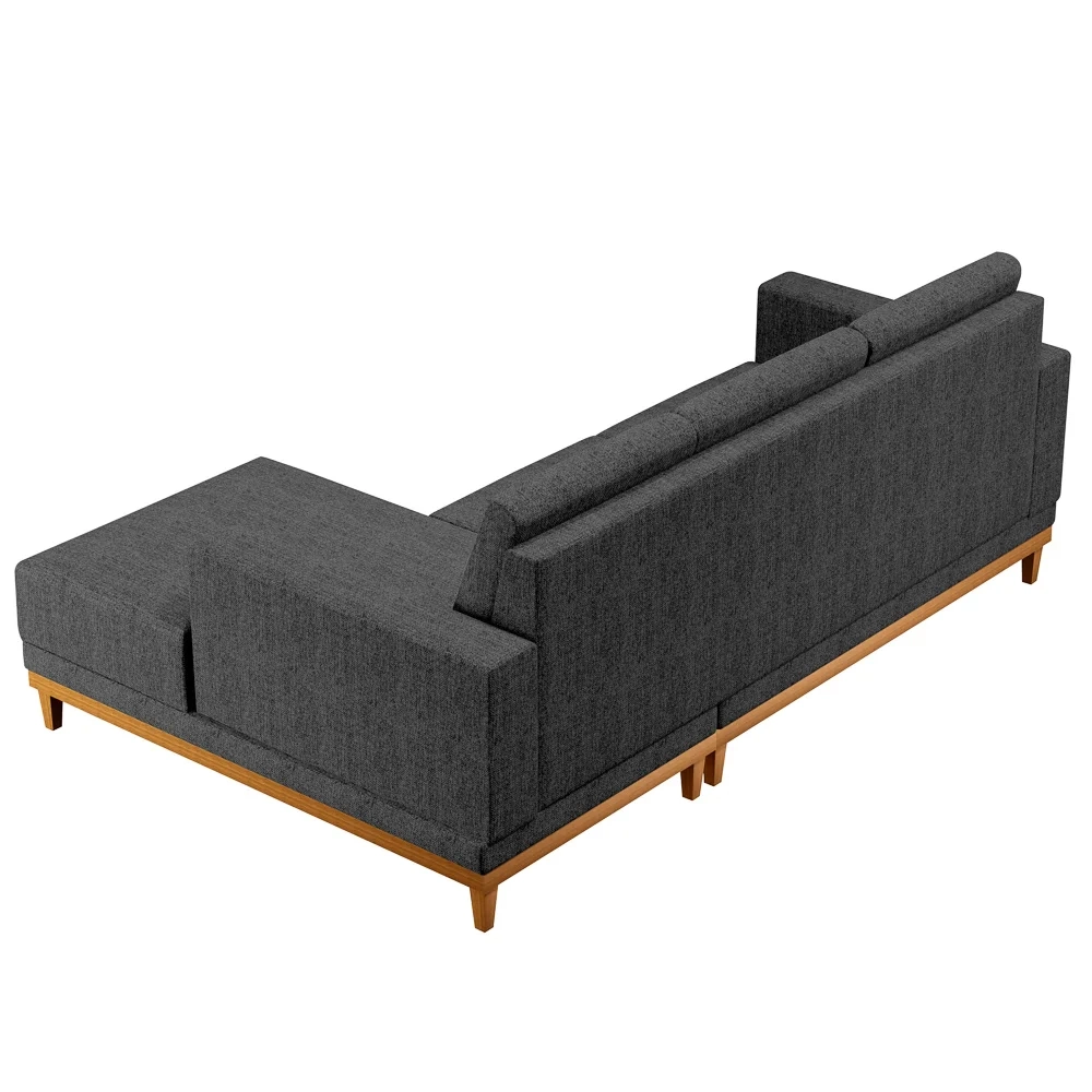 Sofá Living 200cm 3 Lugares Com Chaise Direito Kayrós D05 Linho Chumbo - Mpozenato
