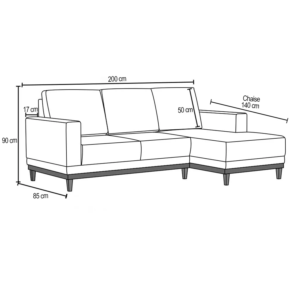 Sofá Living 200cm 3 Lugares Com Chaise Direito Kayrós D05 Linho Chumbo - Mpozenato