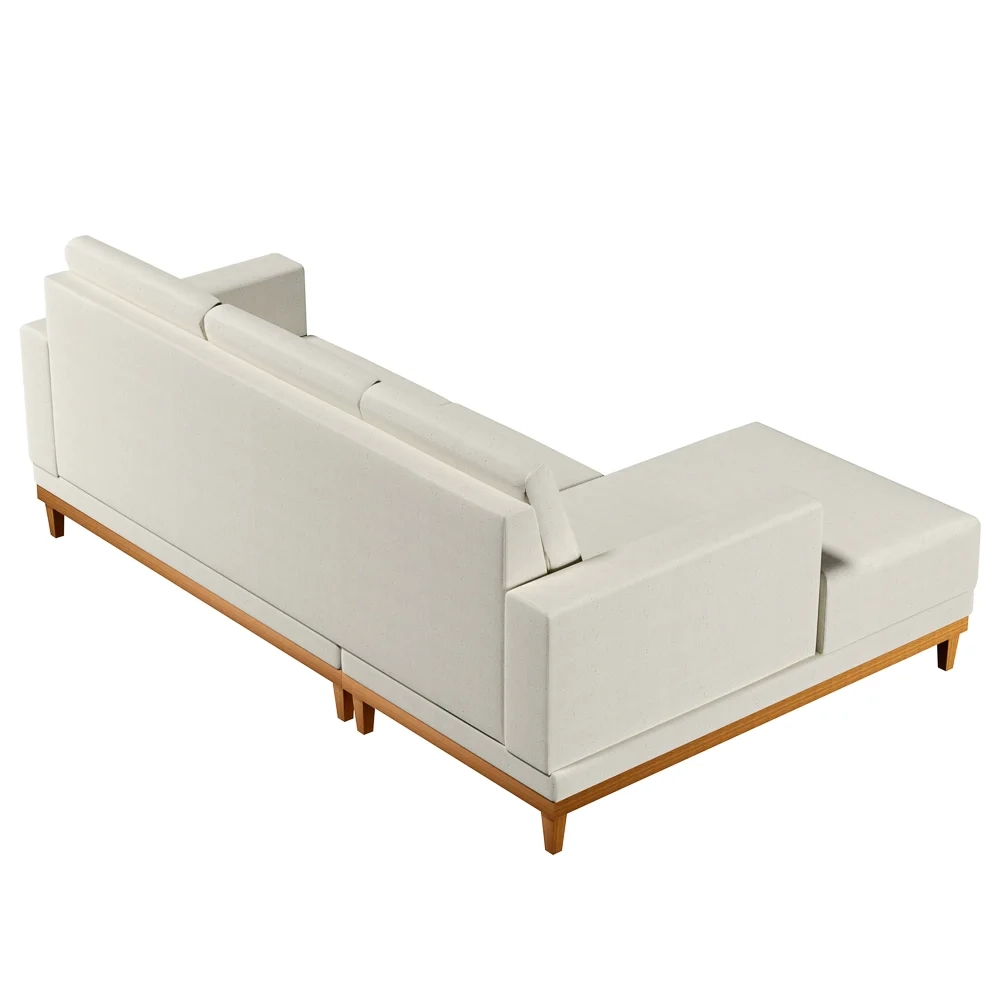 Sofá Living 200cm 3 Lugares Com Chaise Esquerdo Kayrós D05 Linho Cru - Mpozenato