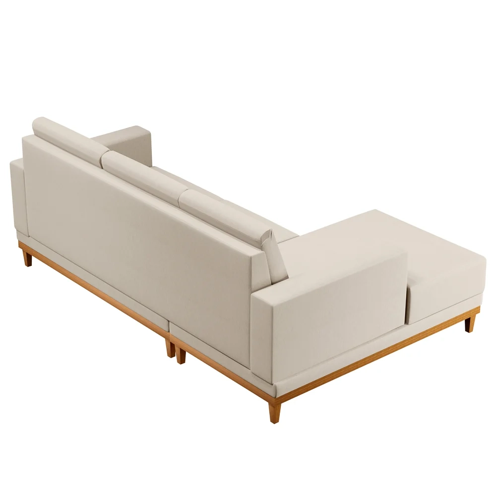 Sofá Living 200cm 3 Lugares Com Chaise Esquerdo Kayrós D05 Linho Bege - Mpozenato