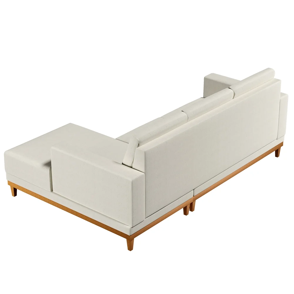 Sofá Living 200cm 3 Lugares Com Chaise Direito Kayrós D05 Linho Cru - Mpozenato