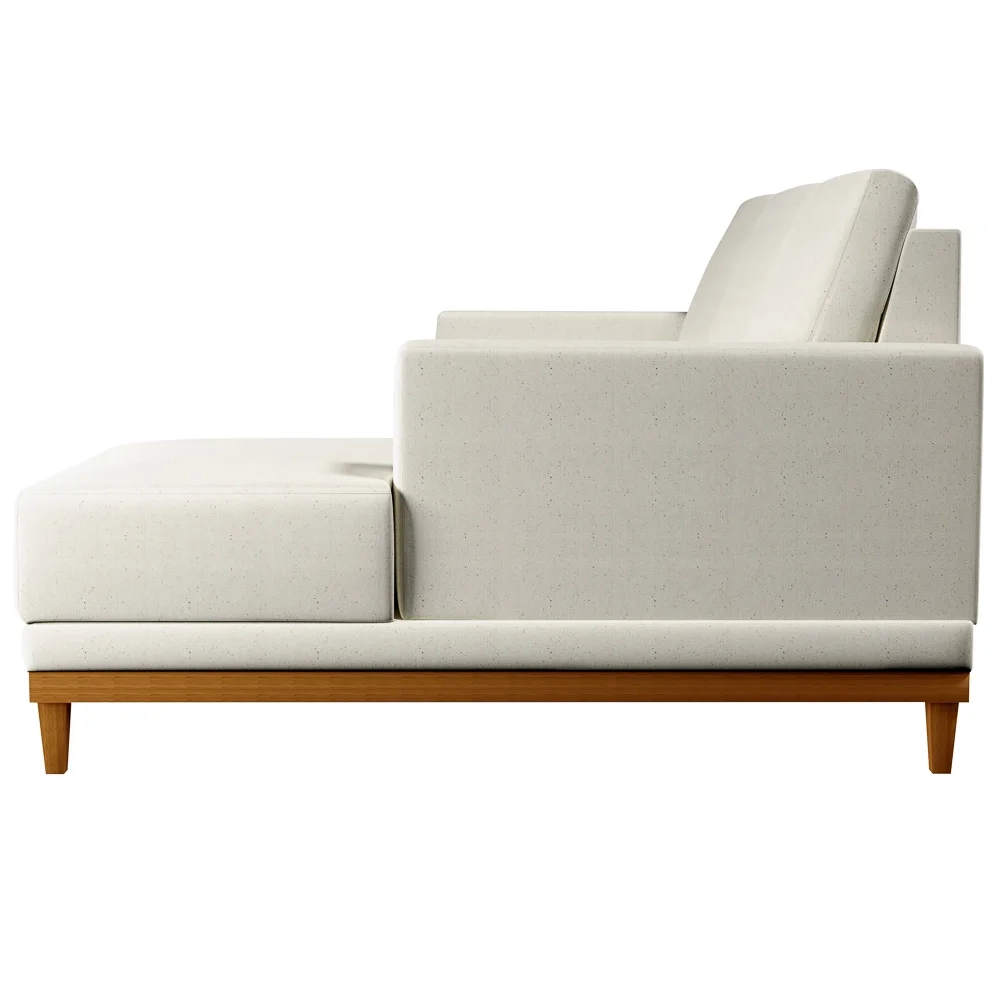 Sofá Living 200cm 3 Lugares Com Chaise Direito Kayrós D05 Linho Cru - Mpozenato