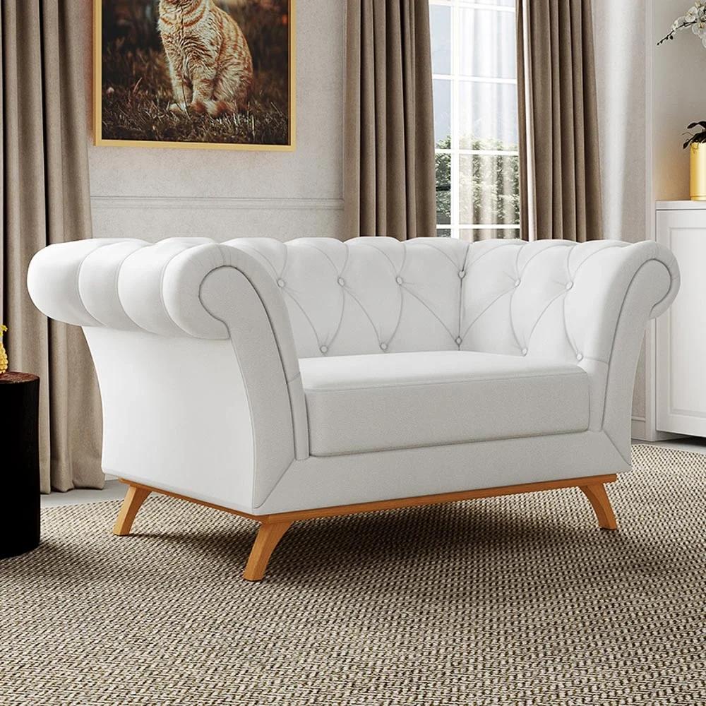 Sofá para Sala de Estar 150cm 1 Lugar Base Madeira Império C-12 Corano Branco - Domi