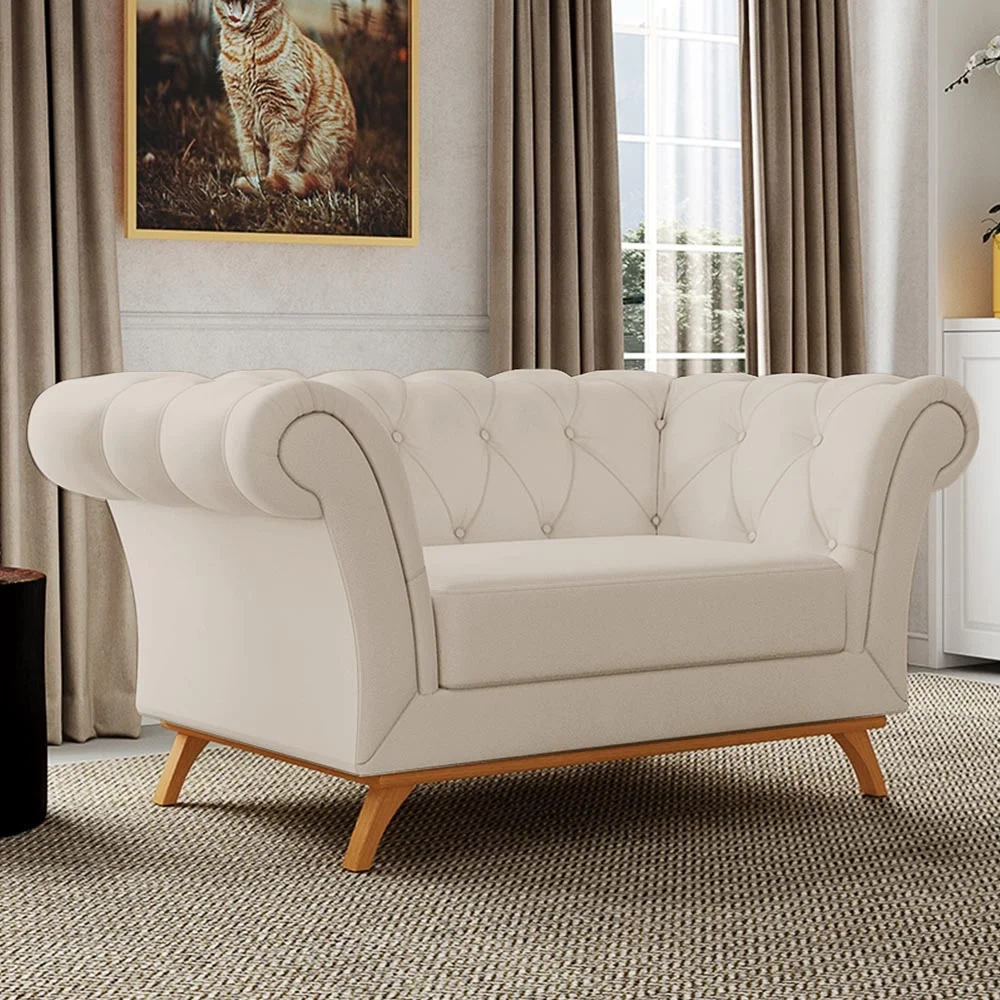 Sofá para Sala de Estar 150cm 1 Lugar Base Madeira Império C-26 Corano Bege - Domi