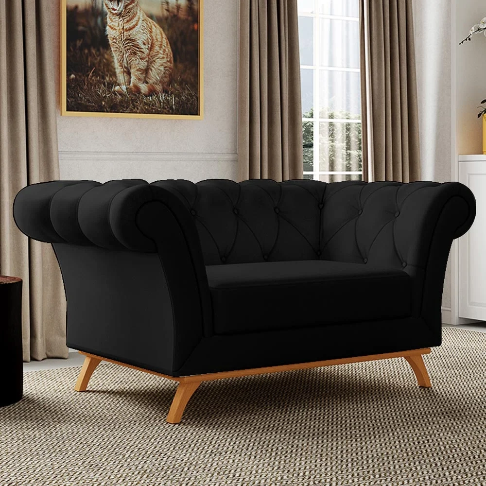 Sofá para Sala de Estar 150cm 1 Lugar Base Madeira Império C-05 Corano Preto - Domi