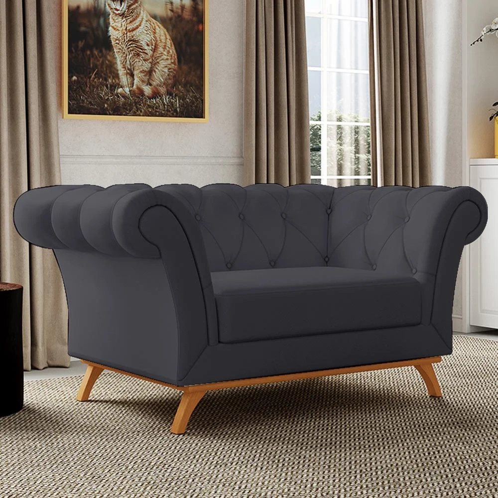 Sofá para Sala de Estar 150cm 1 Lugar Base Madeira Império C-03 Corano Cinza - Domi