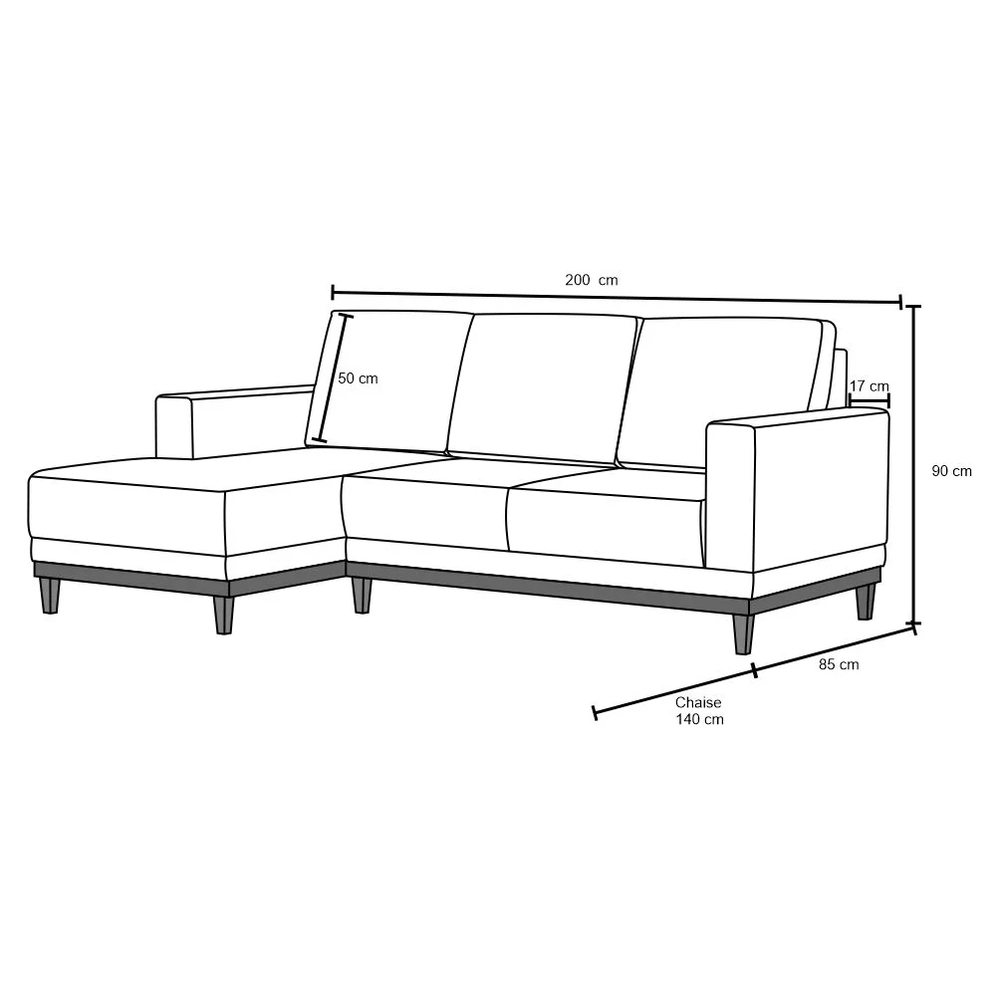Sofá Living 200cm 3 Lugares Com Chaise Esquerdo Kayrós D05 Linho Chumbo - Mpozenato