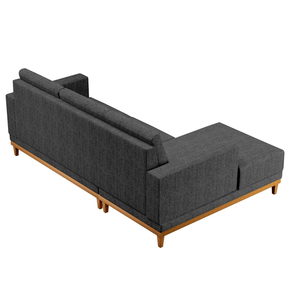 Sofá Living 200cm 3 Lugares Com Chaise Esquerdo Kayrós D05 Linho Chumbo - Mpozenato