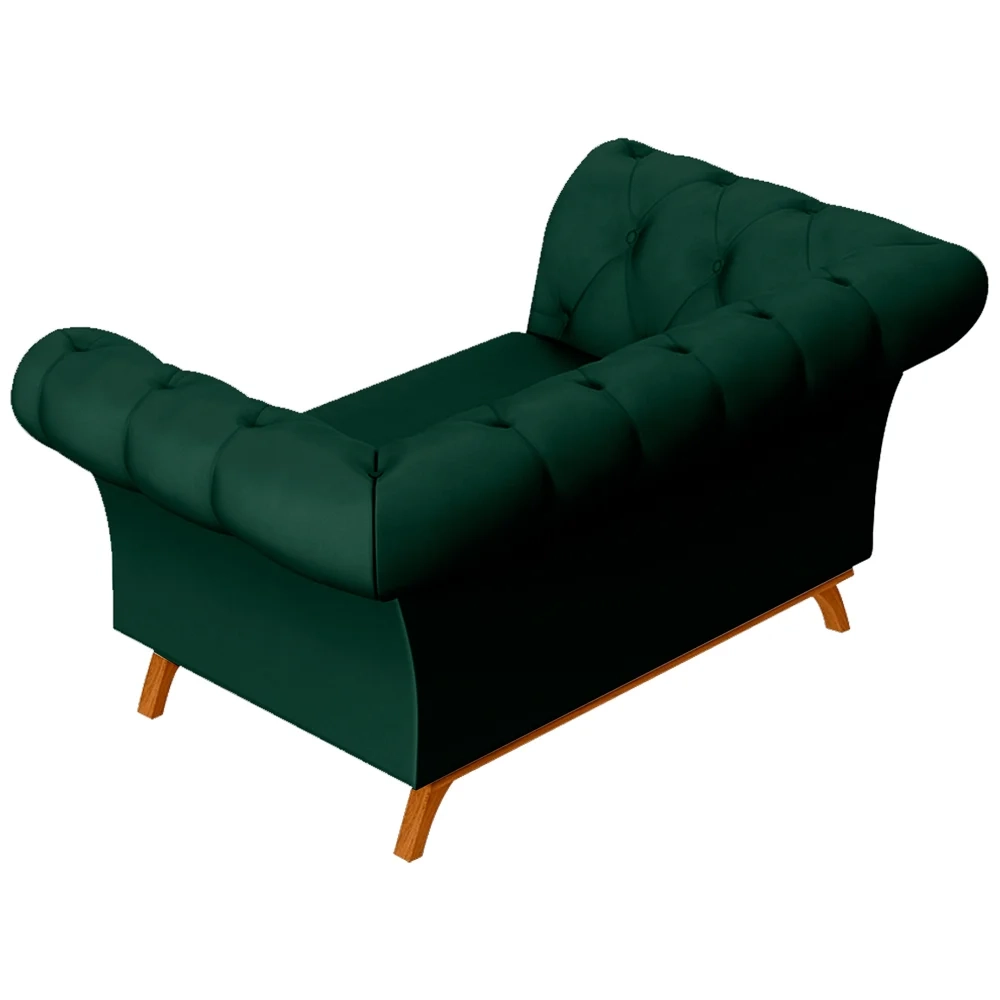 Sofá 150cm 2 Lugares Base Madeira Império C-303 Veludo Verde Musgo - Domi