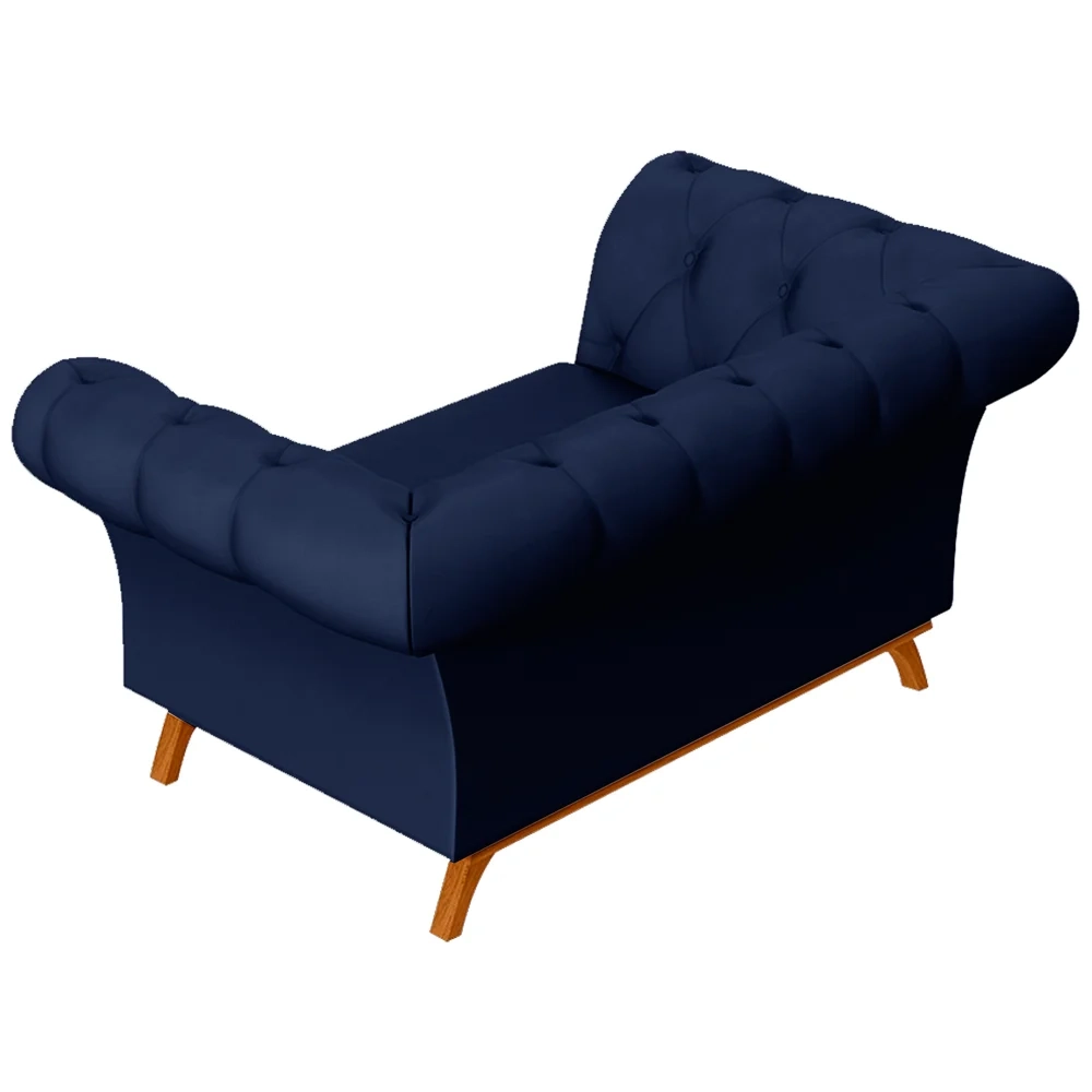 Sofá 150cm 2 Lugares Base Madeira Império C-304 Veludo Azul Marinho - Domi