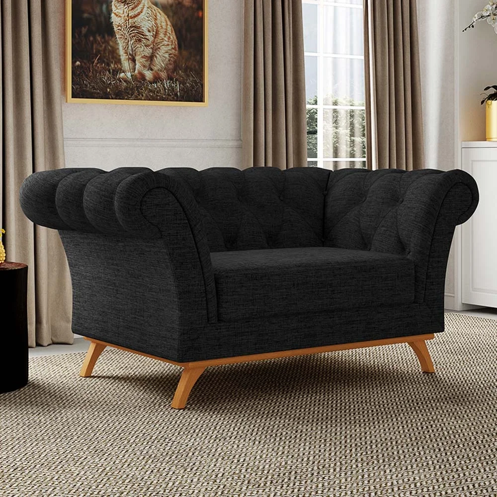 Sofá 150cm 2 Lugares Base Madeira Império D-465 Linho Chumbo - Domi