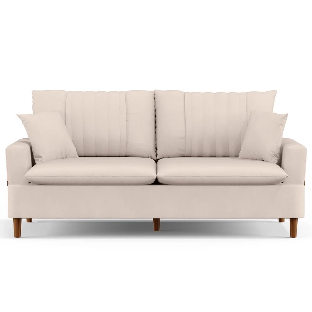 Sofá Living 2 Lugares 160cm com Almofadas Veras D05 Suede Bege Claro - Mpozenato