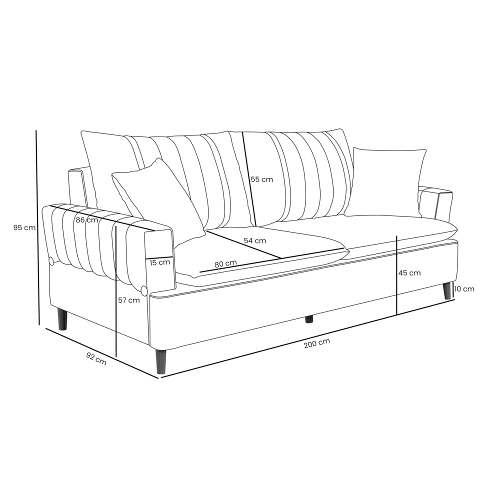 Sofá Living 3 Lugares 200cm com Almofadas Veras D05 Suede Bege Claro - Mpozenato