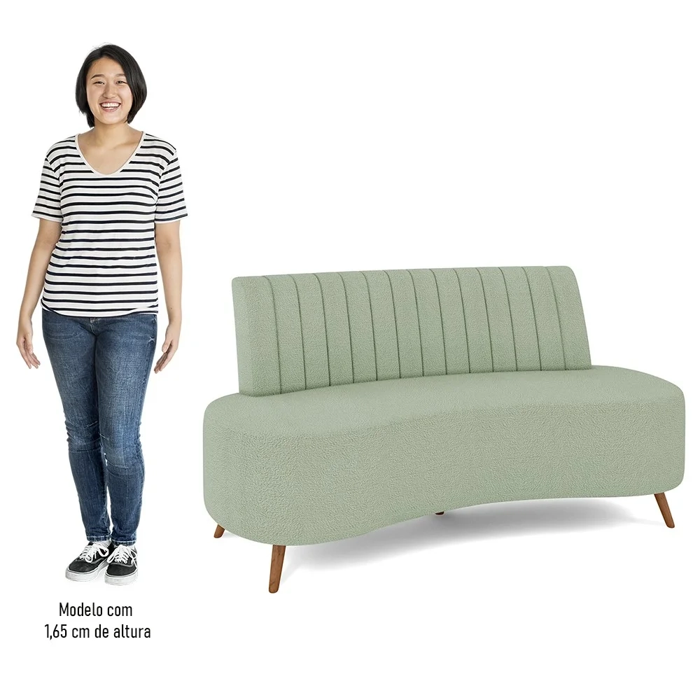 Sofá 2 Lugares para Sala Living 160cm Pés Palito Tamar Z08 Boucle Verde Água - Mpozenato