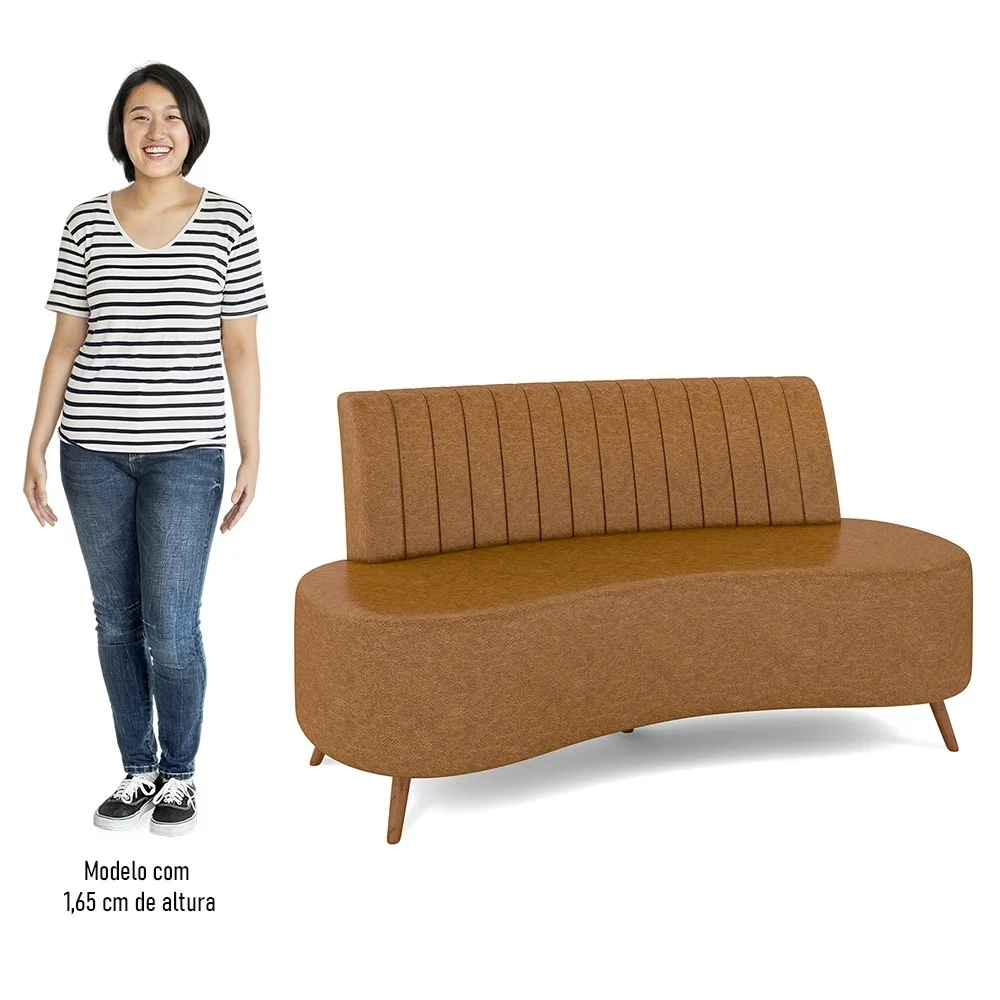 Sofá 2 Lugares para Sala Living 160cm Pés Palito Tamar Z08 Sintético Caramelo - Mpozenato