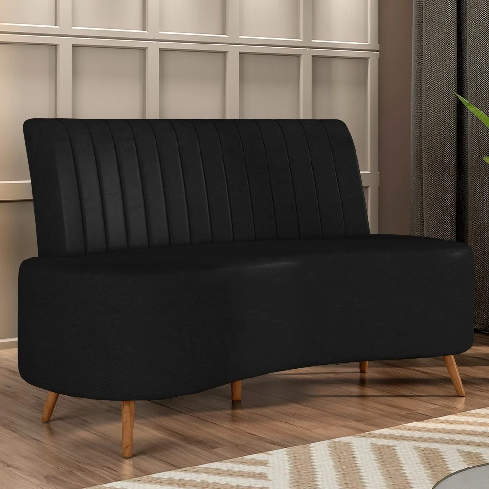 Sofá 2 Lugares para Sala Living 160cm Pés Palito Tamar Z08 Sintético Preto - Mpozenato