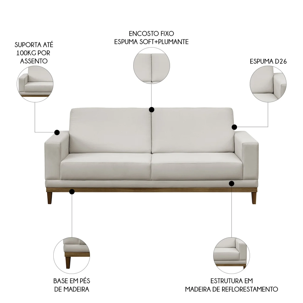 Sofá Living 200cm 3 Lugares Kayrós D05 Suede Bege - Mpozenato