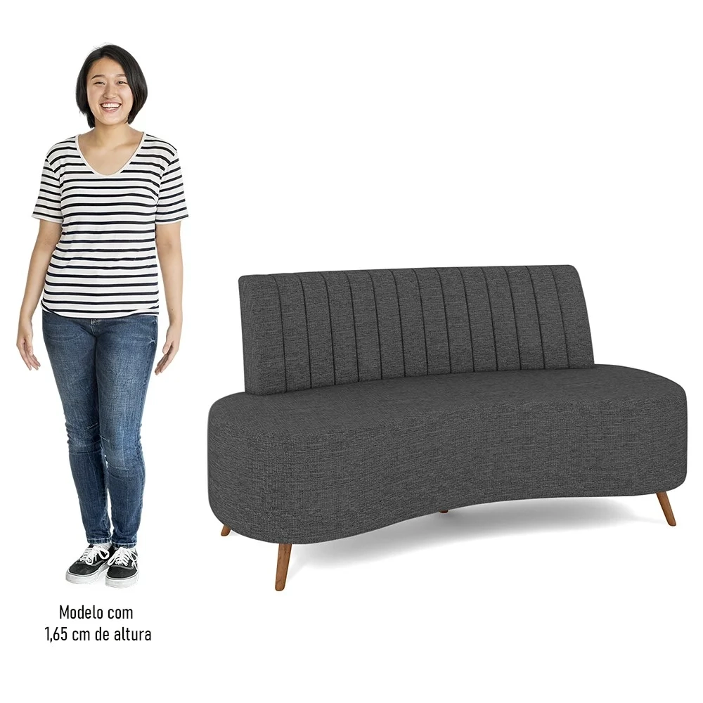 Sofá 2 Lugares para Sala Living 160cm Pés Palito Tamar Z08 Linho Cinza Escuro - Mpozenato