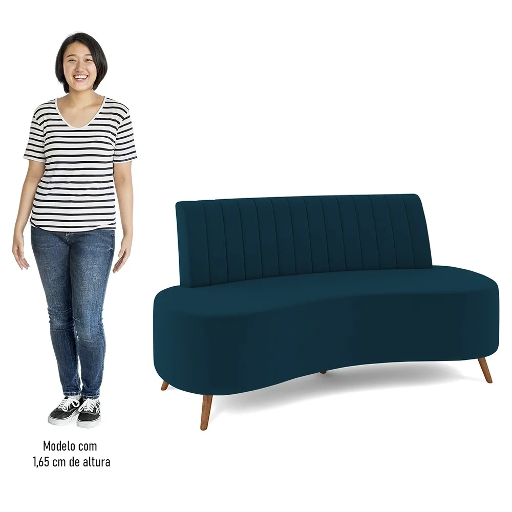 Sofá 2 Lugares para Sala Living 160cm Pés Palito Tamar Z08 Veludo Azul - Mpozenato