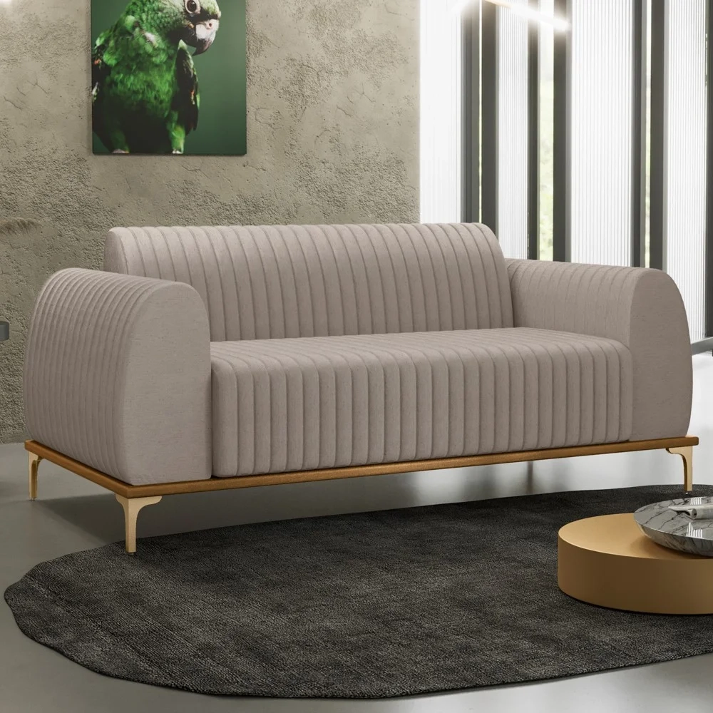 Sofá 150cm 2 Lugares Base Gold Molino D06 Linho C-370 Bege - Mpozenato