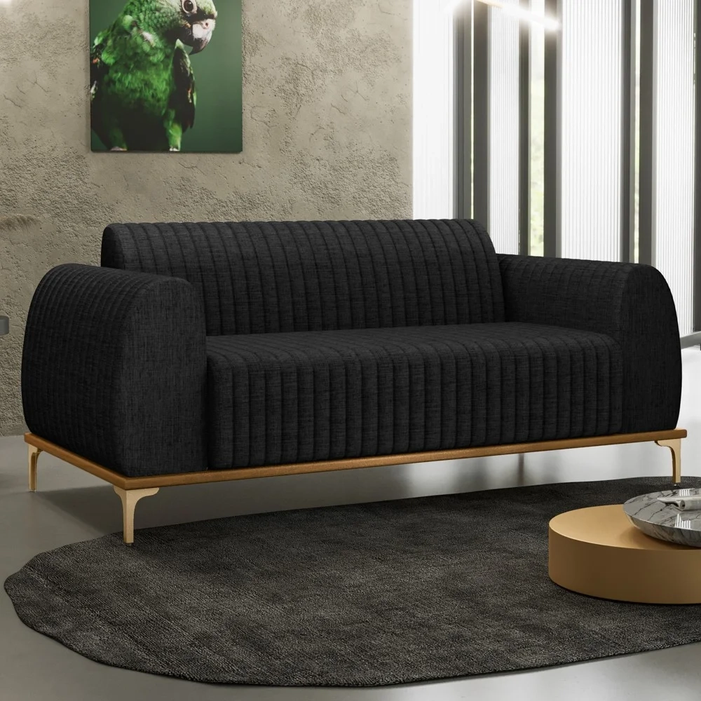 Sofá 150cm 2 Lugares Base Gold Molino D06 Linho D-465 Chumbo - Mpozenato