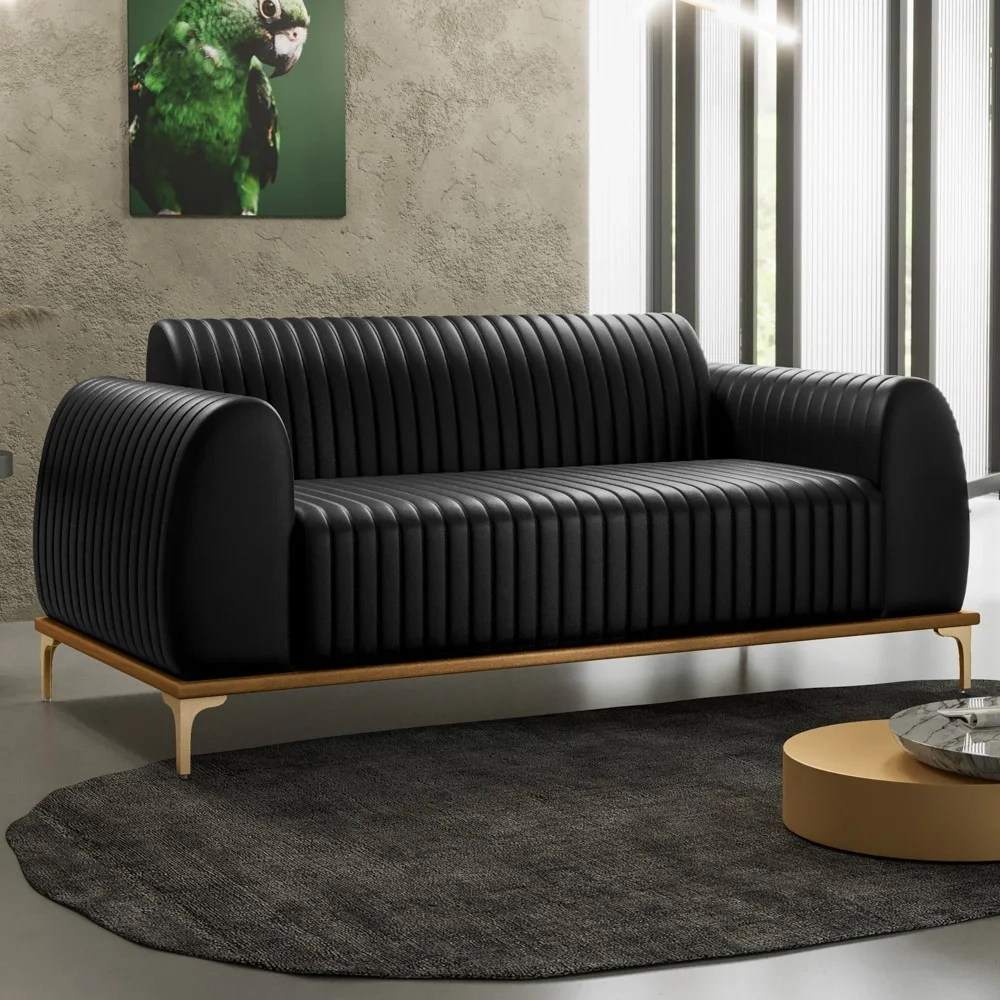 Sofá 150cm 2 Lugares Base Gold Molino D06 PU B-159 Preto - Mpozenato