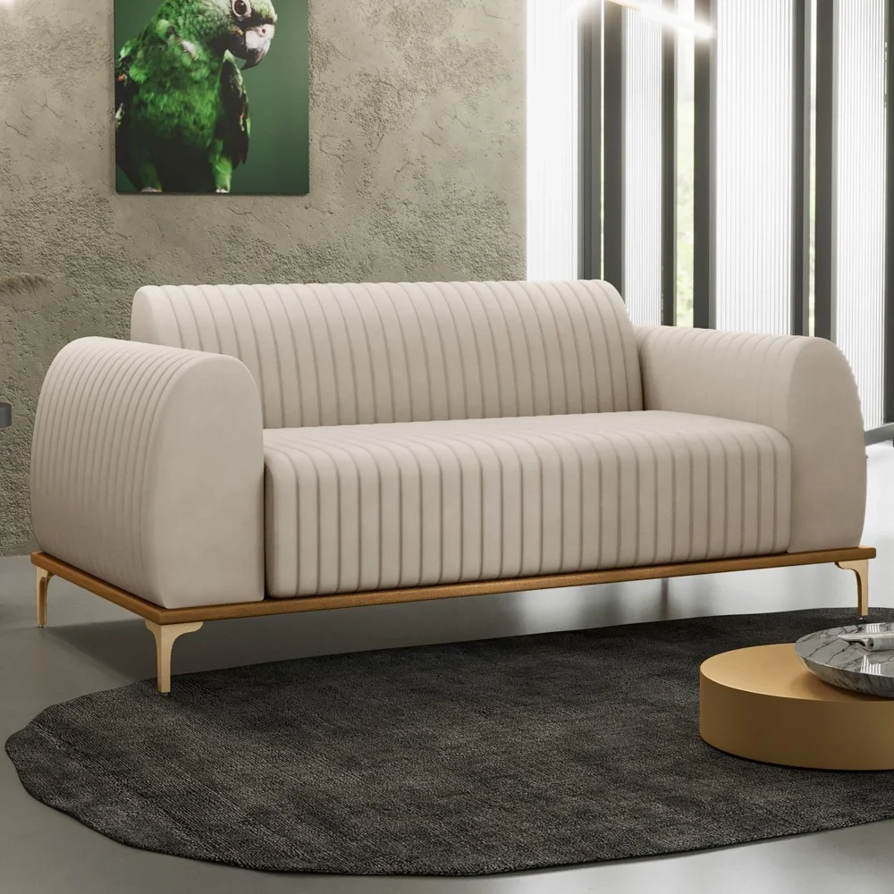 Sofá 150cm 2 Lugares Base Gold Molino D06 Suede C-309 Bege - Mpozenato