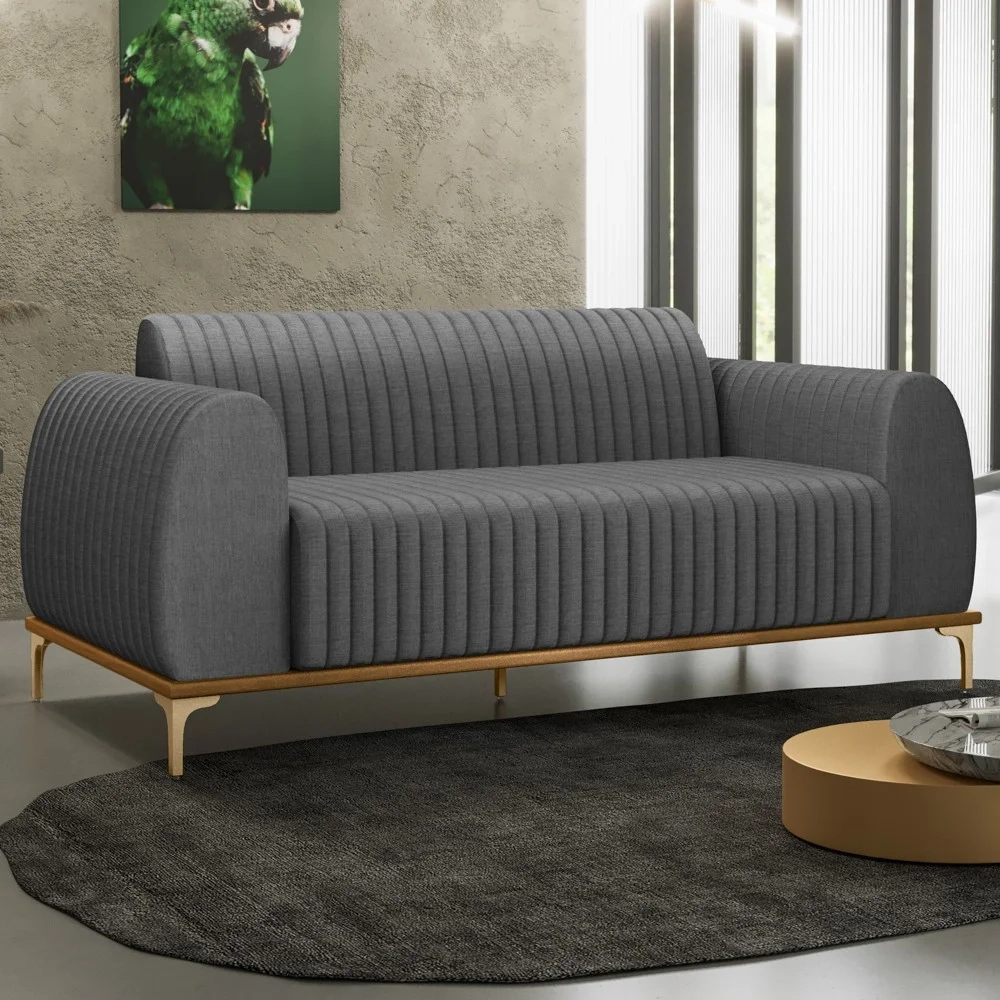 Sofá 180cm 3 Lugares Base Gold Molino D06 Linho C-416 Cinza Escuro - Mpozenato