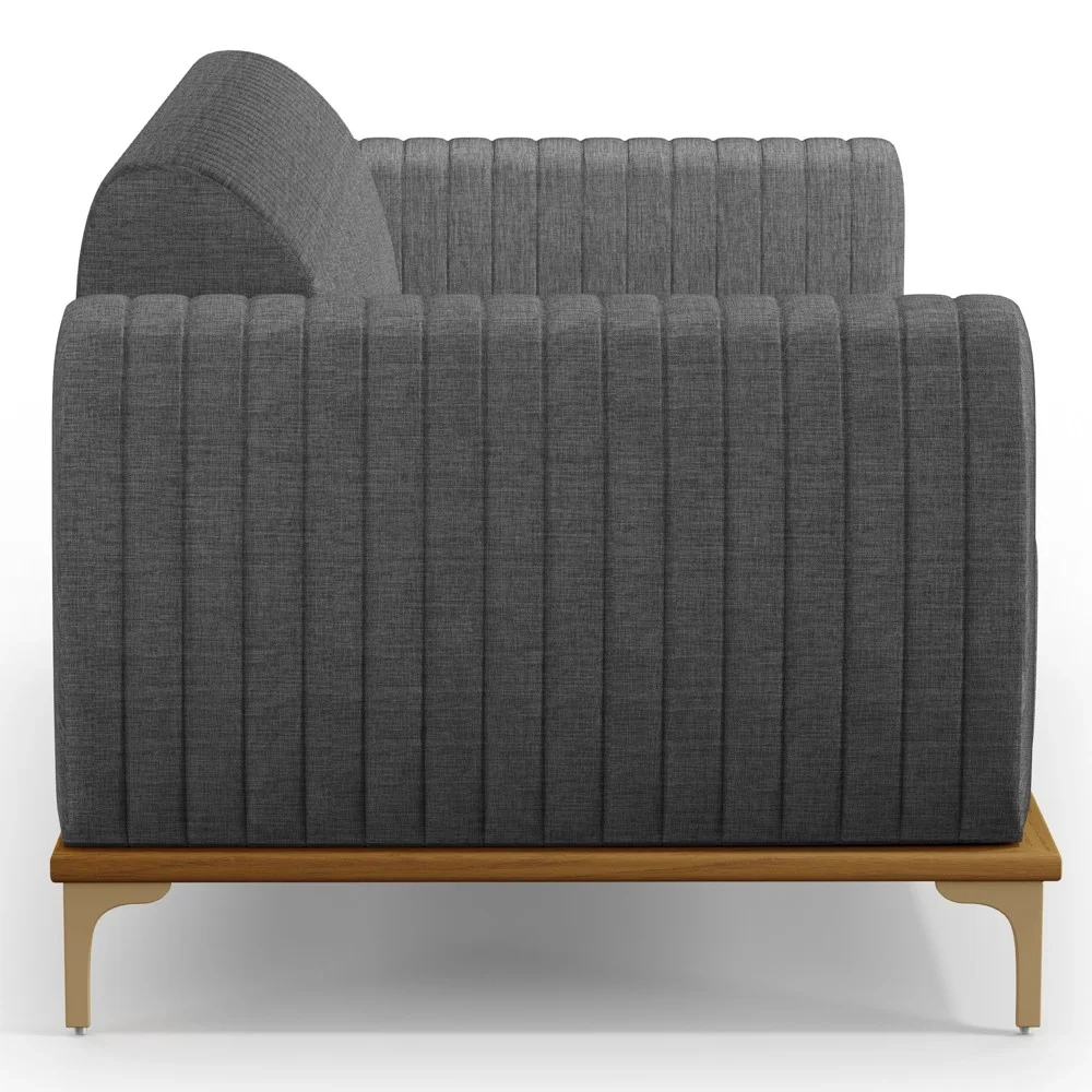 Sofá 180cm 3 Lugares Base Gold Molino D06 Linho C-416 Cinza Escuro - Mpozenato