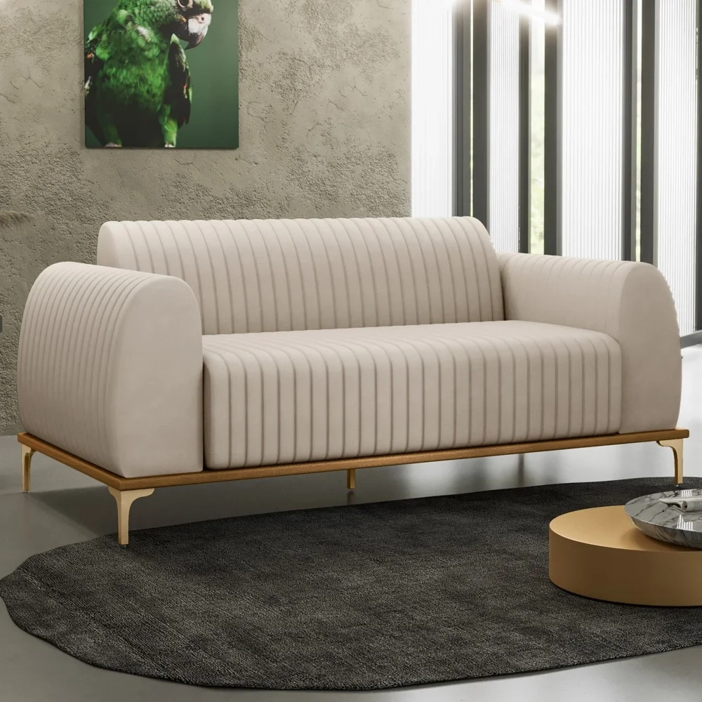 Sofá 180cm 3 Lugares Base Gold Molino D06 Suede C-309 Bege - Mpozenato
