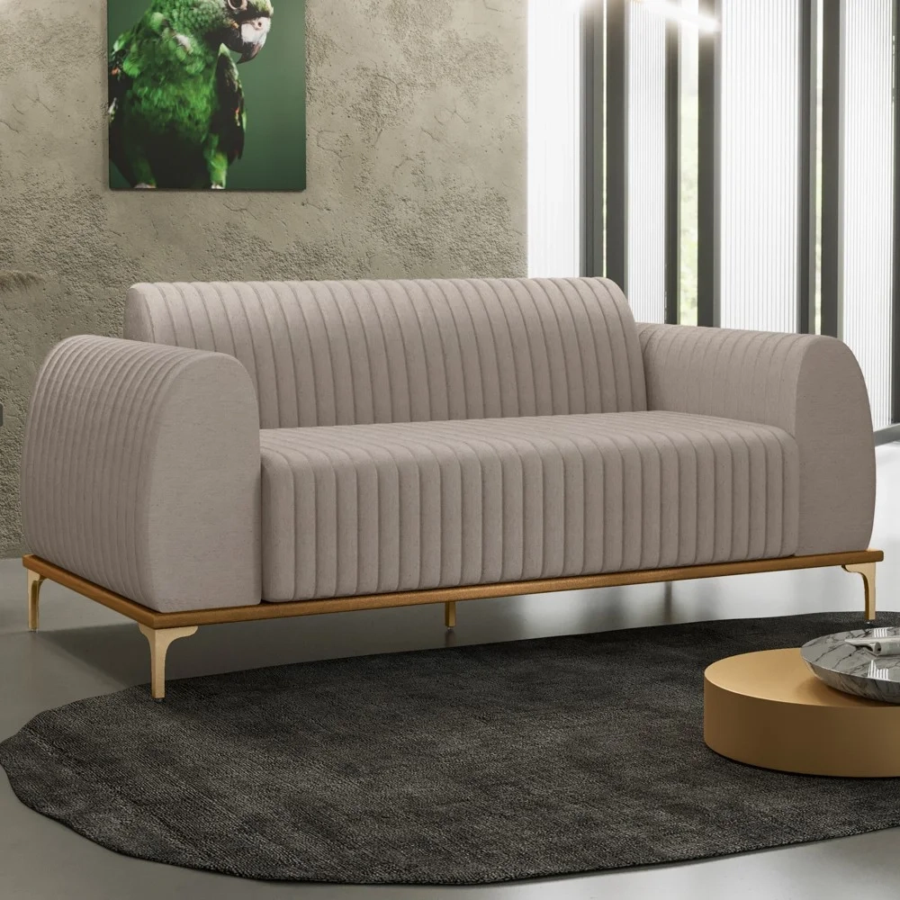 Sofá 210cm 3 Lugares Base Gold Molino D06 Linho C-370 Bege - Mpozenato