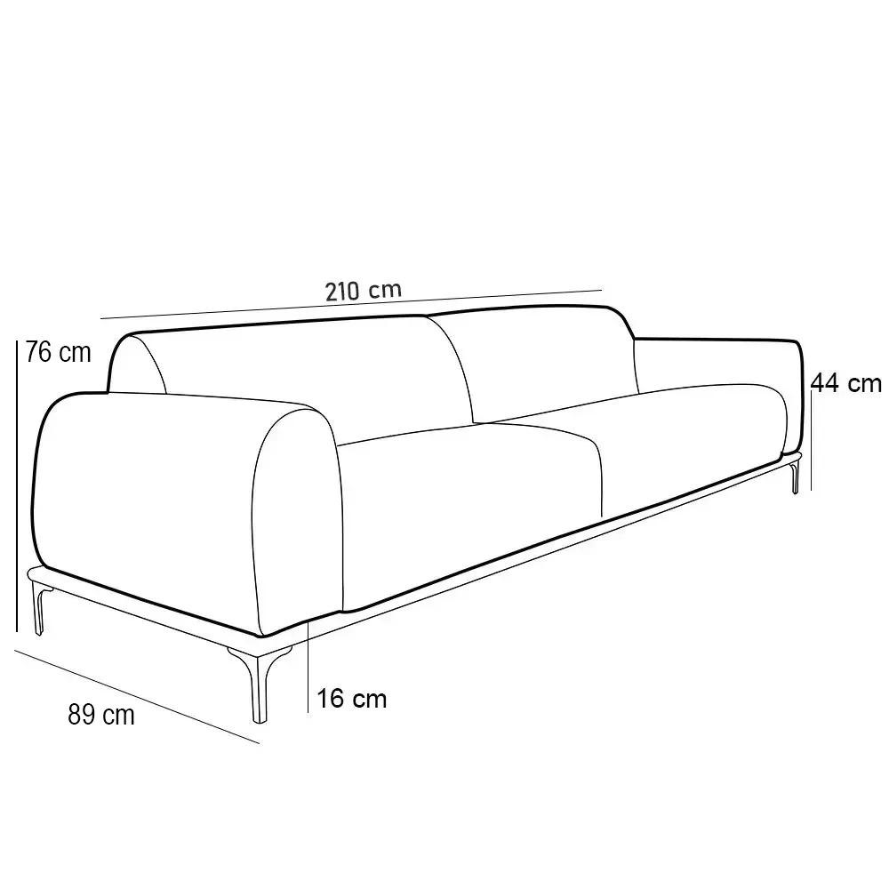 Sofá 210cm 3 Lugares Base Gold Molino D06 Linho C-370 Bege - Mpozenato