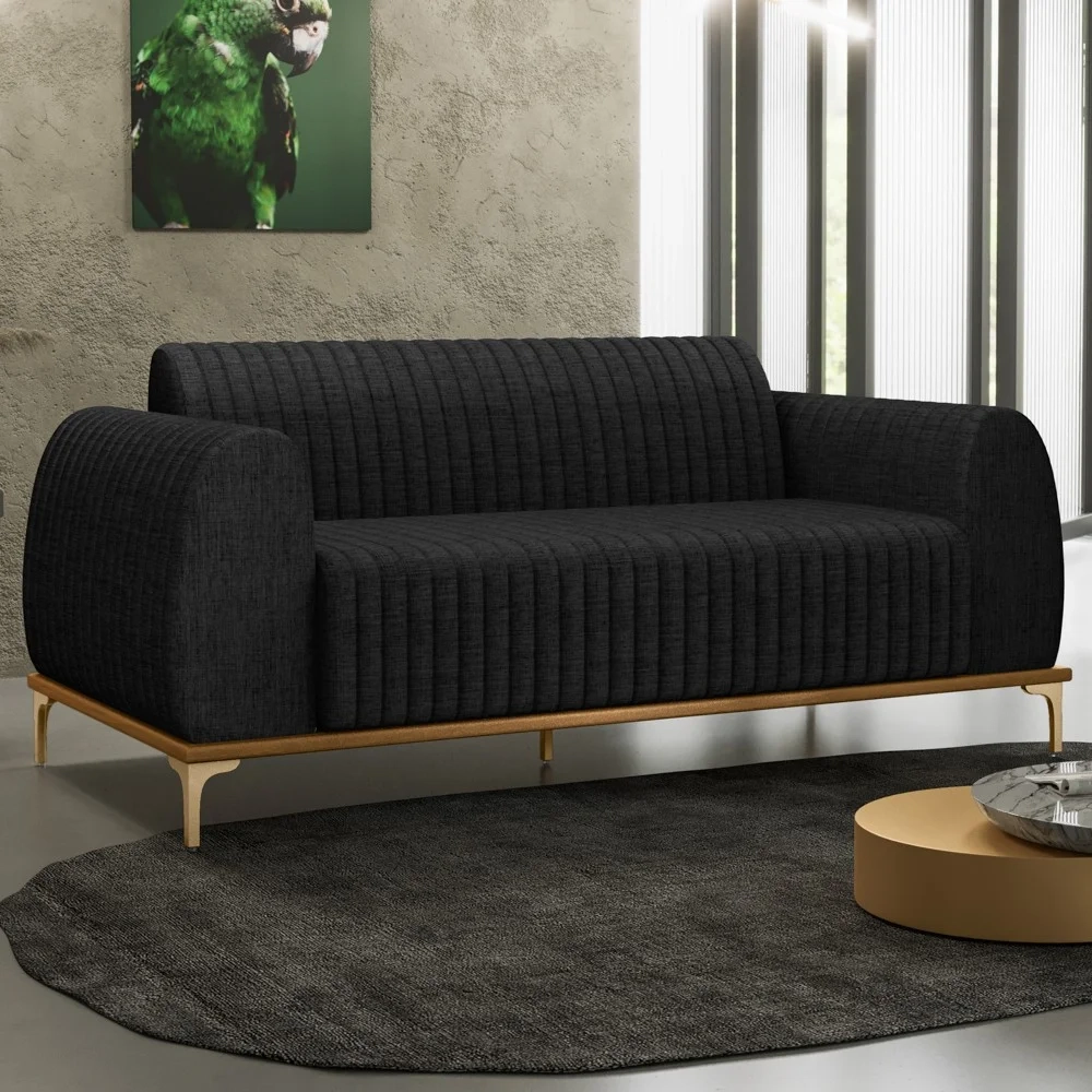 Sofá 210cm 3 Lugares Base Gold Molino D06 Linho D-465 Chumbo - Mpozenato