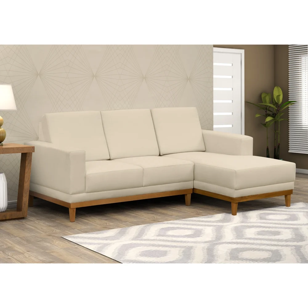 Sofá Living 200cm 3 Lugares Com Chaise Direito Kayrós D05 Suede Bege - Mpozenato