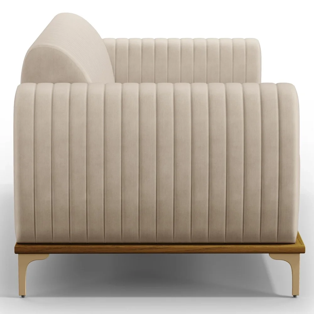 Sofá 210cm 3 Lugares Base Gold Molino D06 Suede C-309 Bege - Mpozenato