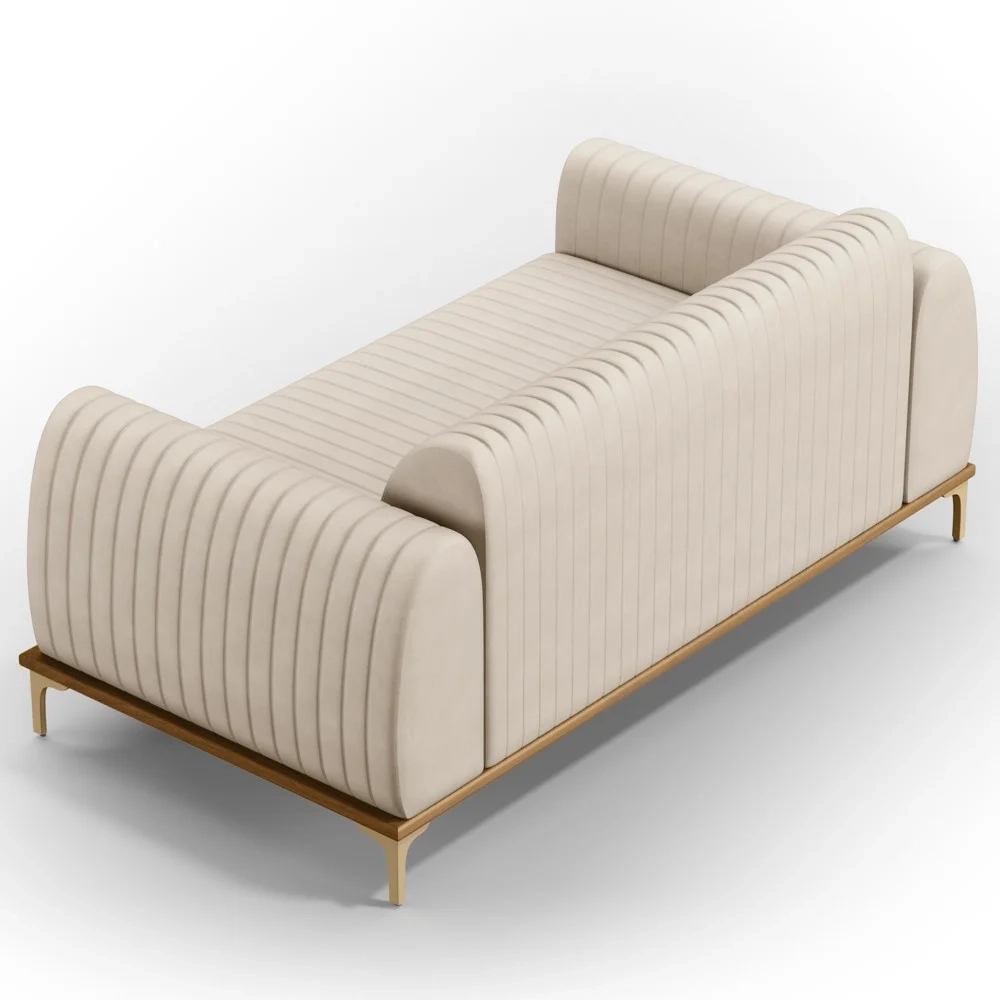 Sofá 210cm 3 Lugares Base Gold Molino D06 Suede C-309 Bege - Mpozenato