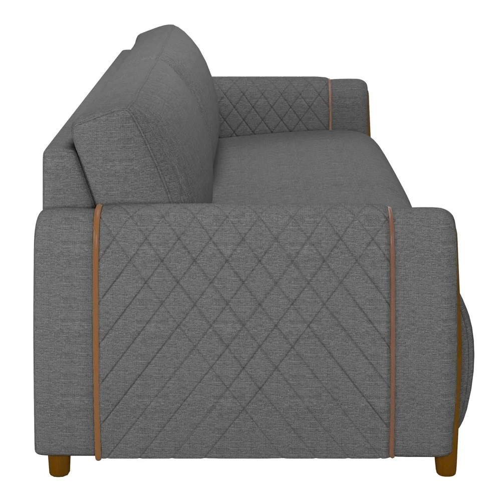 Sofá 3 Lugares 223cm Pés Madeira Amaranto Z32 Linho Cinza Escuro - Mpozenato