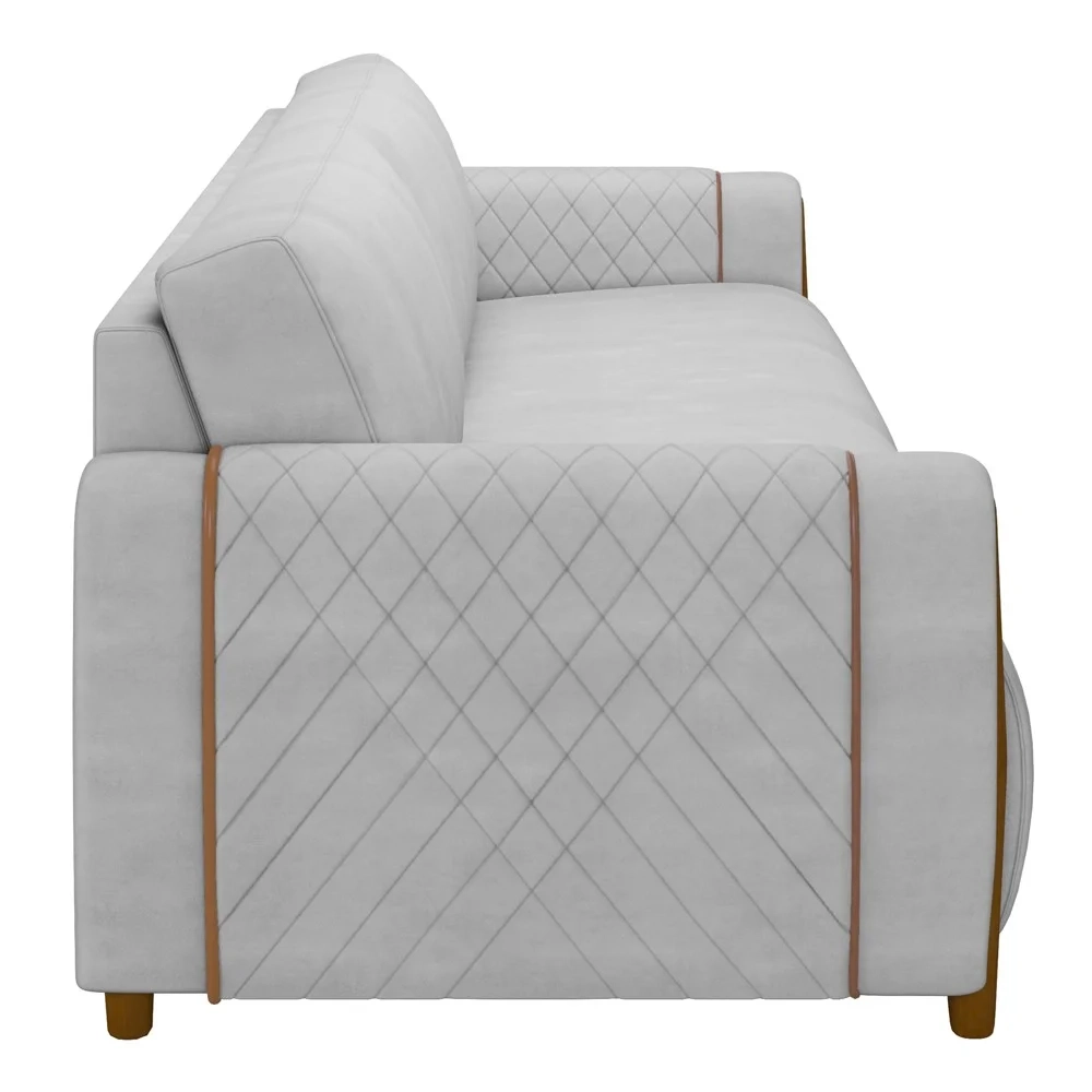 Sofá 3 Lugares 223cm Pés Madeira Amaranto Z32 Veludo Cinza - Mpozenato