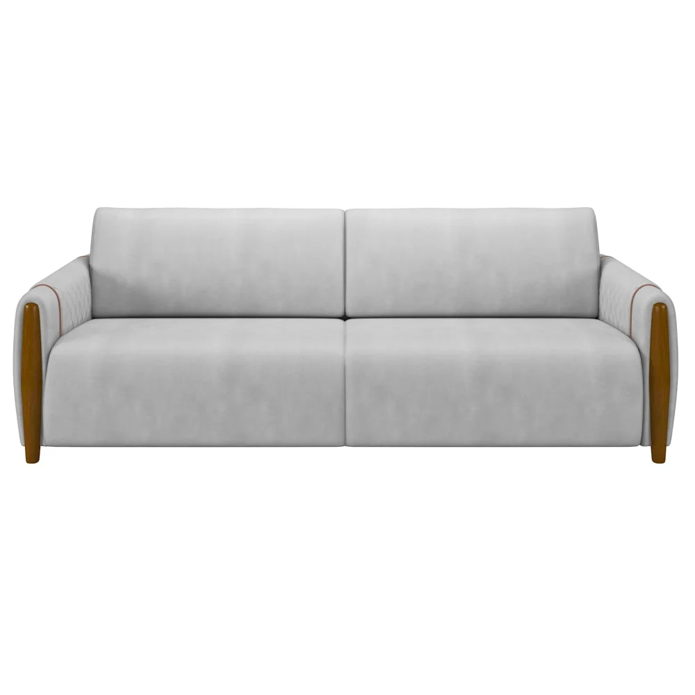 Sofá 3 Lugares 223cm Pés Madeira Amaranto Z32 Veludo Cinza - Mpozenato