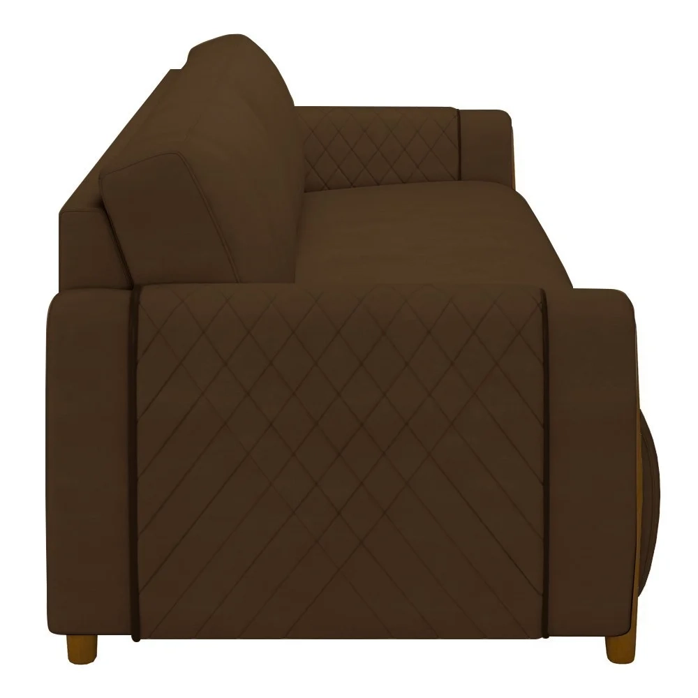 Sofá 3 Lugares 223cm Pés Madeira Amaranto Z32 Veludo Marrom - Mpozenato