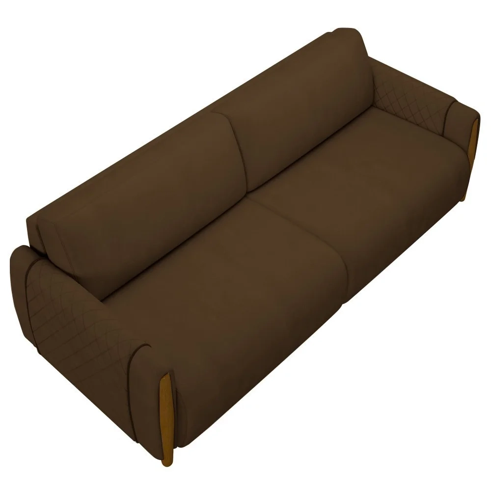 Sofá 3 Lugares 223cm Pés Madeira Amaranto Z32 Veludo Marrom - Mpozenato
